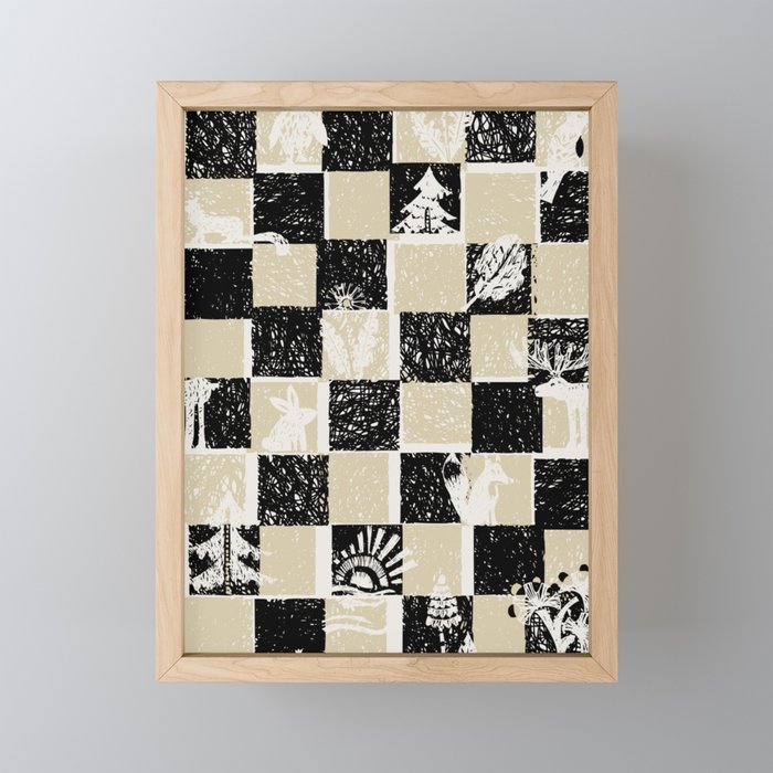 Black Forest check black and white Mini Art Print Gallery Image 1