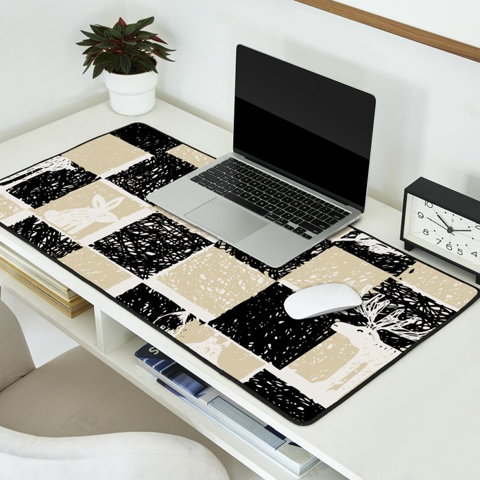 Black Forest check black and white Desk Mat Gallery Image 2