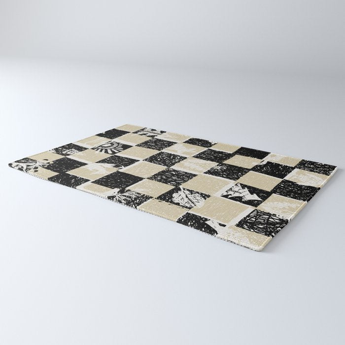 Black Forest check black and white Rug Gallery Image 3