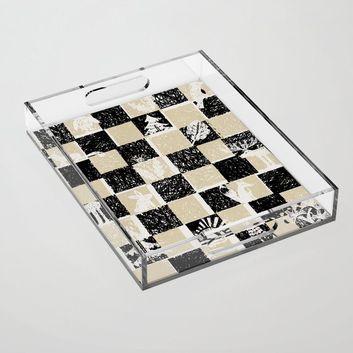 Black Forest check black and white Acrylic Tray Gallery Image 1