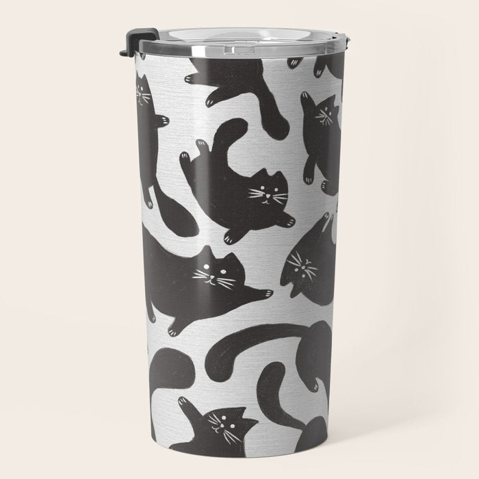 Hand-Drawn Black Cats Travel Mug Gallery Image 3