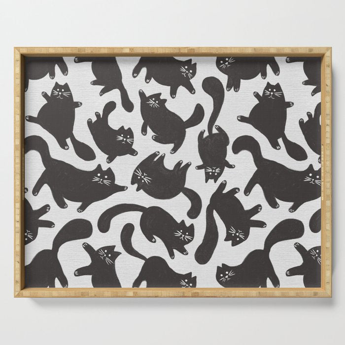 Hand-Drawn Black Cats Serving Tray Gallery Image 1