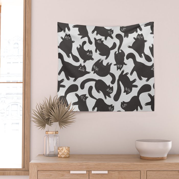 Hand-Drawn Black Cats Wall Tapestry Gallery Image 2