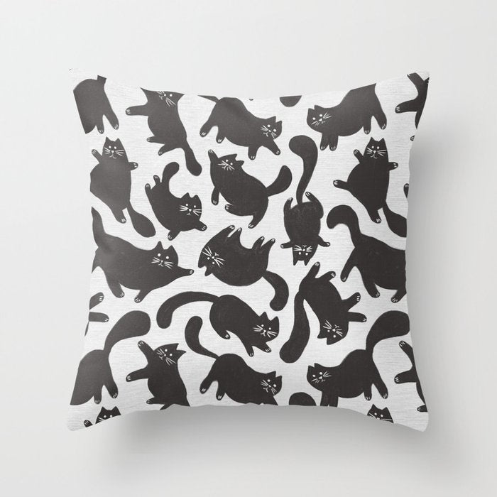 Hand-Drawn Black Cats Throw Pillow Gallery Image 1