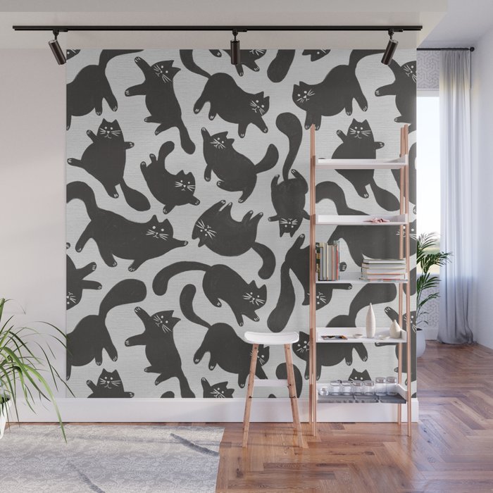 Hand-Drawn Black Cats Wall Mural Gallery Image 1