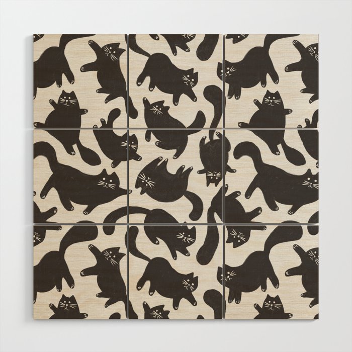 Hand-Drawn Black Cats Wood Wall Art Gallery Image 1