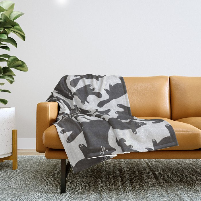 Hand-Drawn Black Cats Throw Blanket Gallery Image 1
