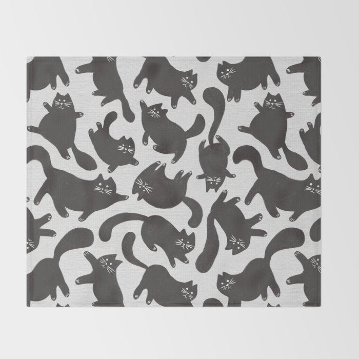 Hand-Drawn Black Cats Throw Blanket Gallery Image 2