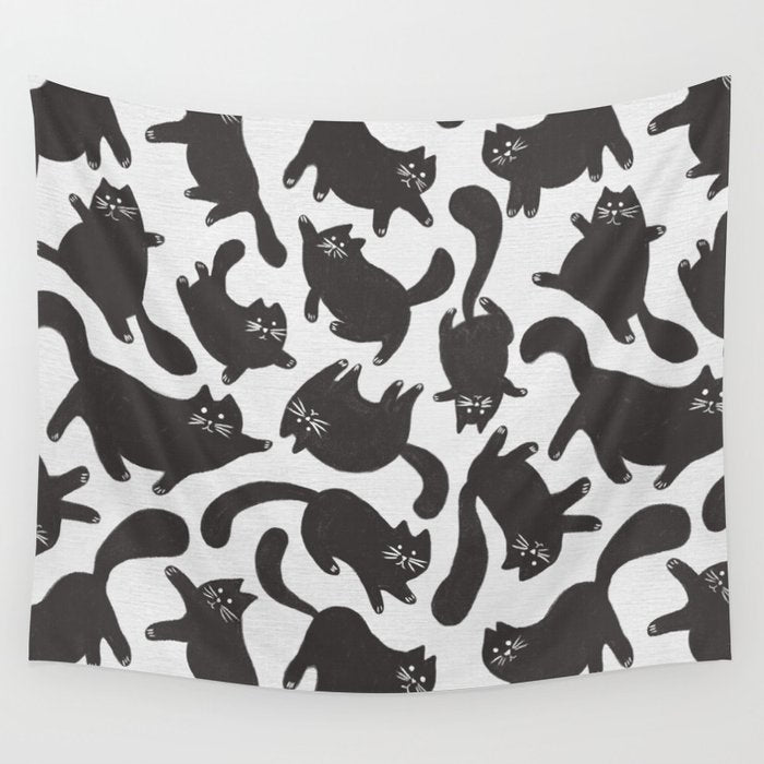 Hand-Drawn Black Cats Wall Tapestry Gallery Image 4