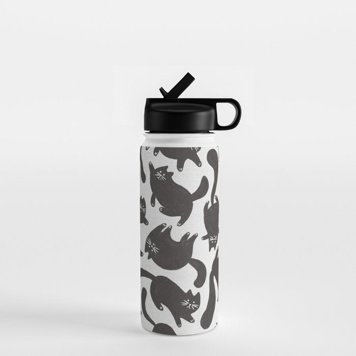 Hand-Drawn Black Cats Water Bottle Gallery Image 1