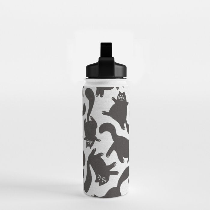 Hand-Drawn Black Cats Water Bottle Gallery Image 2