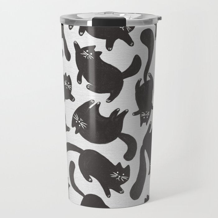 Hand-Drawn Black Cats Travel Mug Gallery Image 1