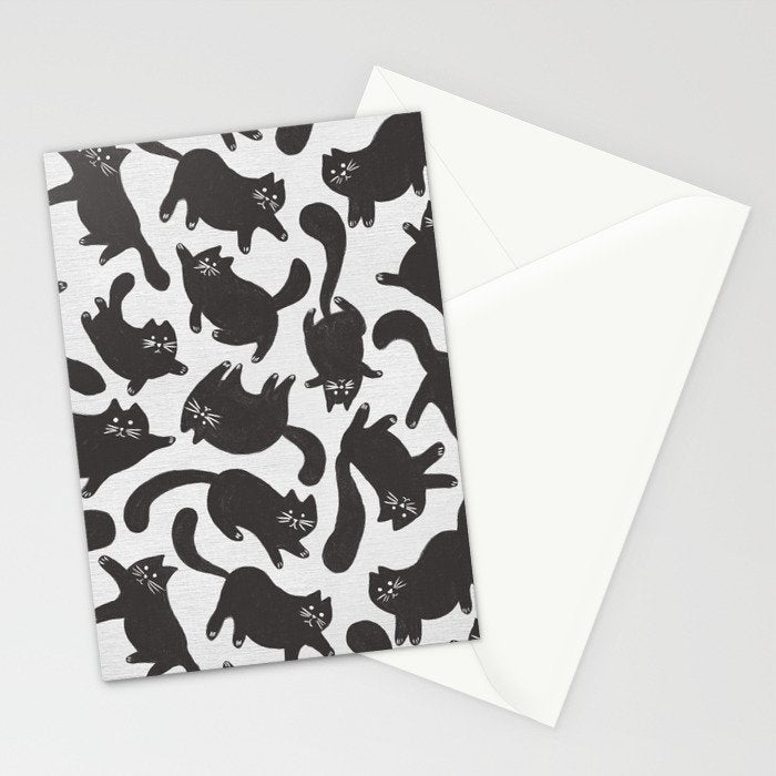 Hand-Drawn Black Cats Stationery Card Gallery Image 2