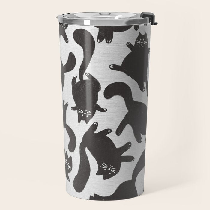 Hand-Drawn Black Cats Travel Mug Gallery Image 2