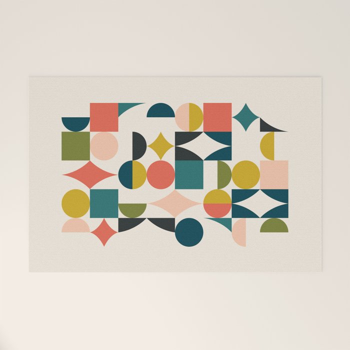 Mid Century Modern Abstract Colorful Shapes Funky Cool Minimalist Pattern Welcome Mat Gallery Image 1