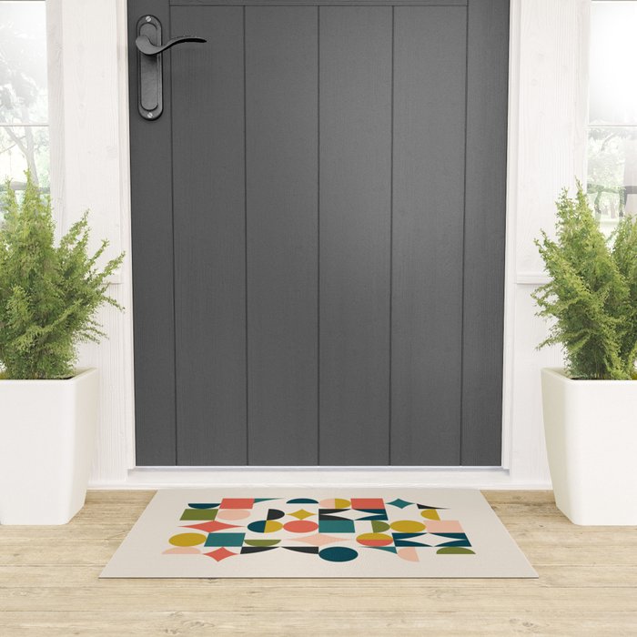 Mid Century Modern Abstract Colorful Shapes Funky Cool Minimalist Pattern Welcome Mat Gallery Image 3