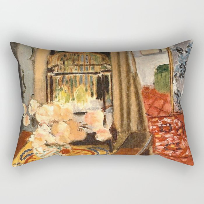 Henri Matisse Interior with Flowers & Parakeets Rectangular Pillow Gallery Image 1