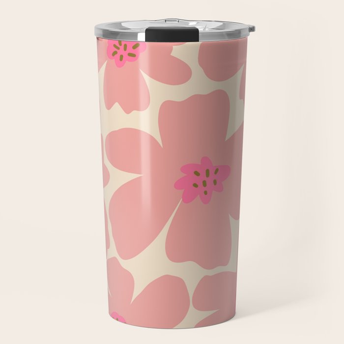 Retro Daisy - Pink and Cream Travel Mug Gallery Image 1
