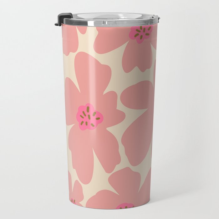 Retro Daisy - Pink and Cream Travel Mug Gallery Image 3
