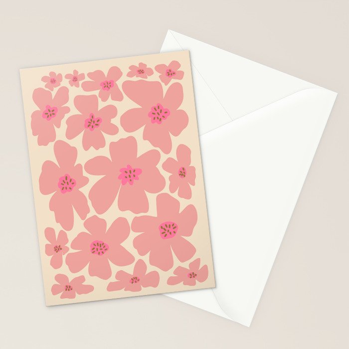 Retro Daisy - Pink and Cream Stationery Card Gallery Image 2