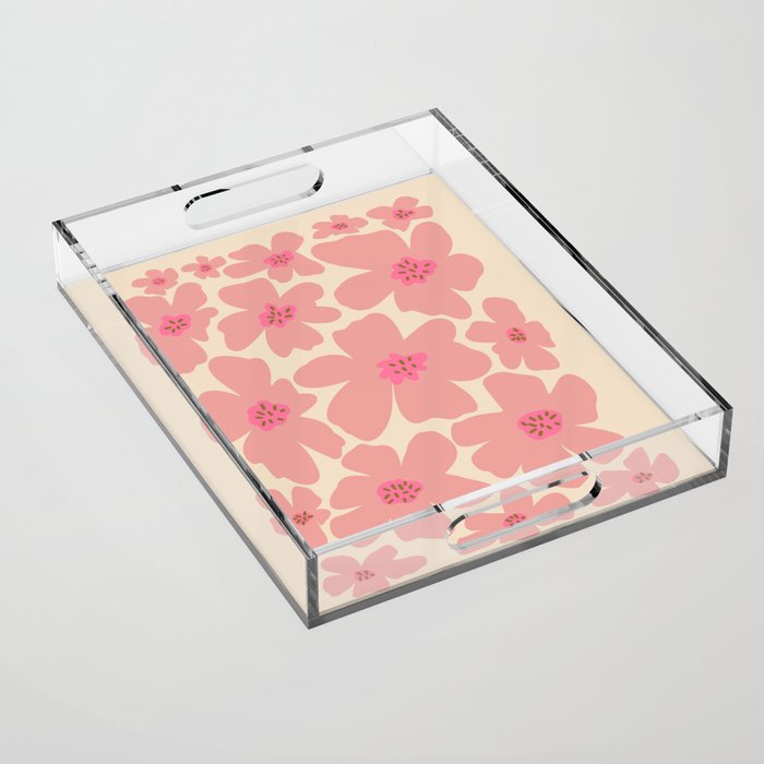 Retro Daisy - Pink and Cream Acrylic Tray Gallery Image 1