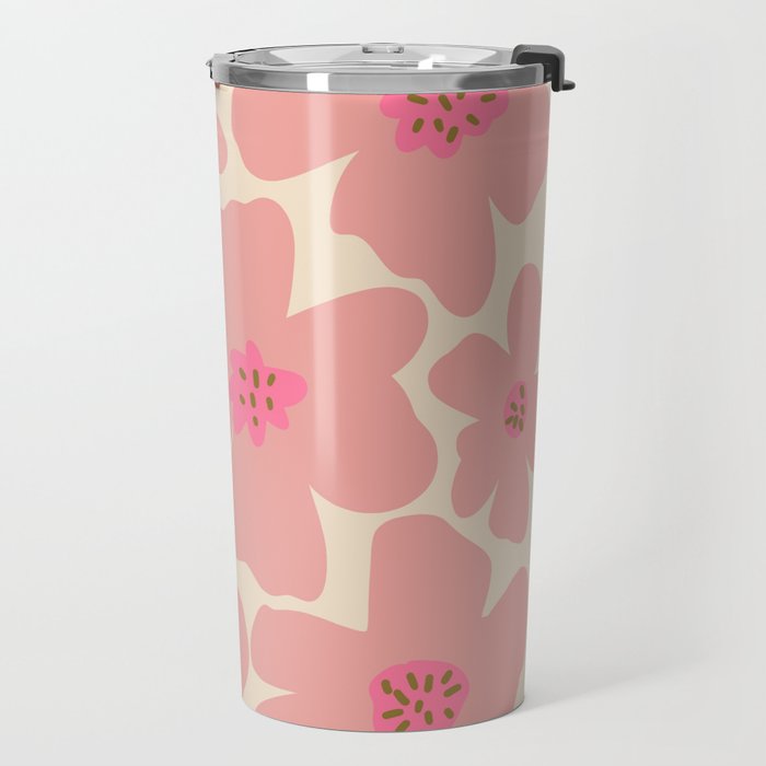 Retro Daisy - Pink and Cream Travel Mug Gallery Image 2