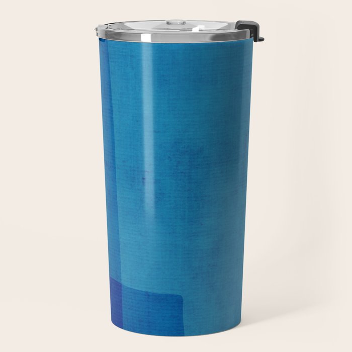Blue Tones Linen Texture Simple Minimal Abstract  Travel Mug Gallery Image 2