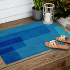 Blue Tones Linen Texture Simple Minimal Abstract  Outdoor Rug Gallery Image 2
