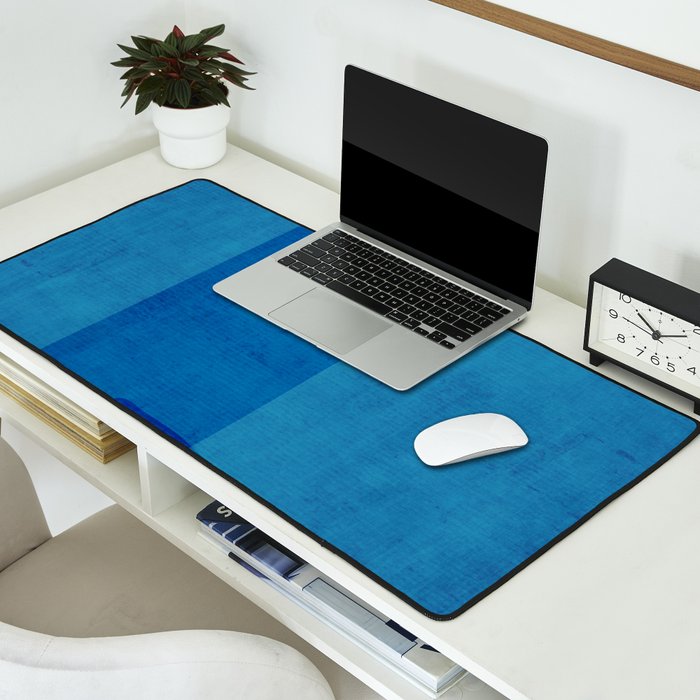 Blue Tones Linen Texture Simple Minimal Abstract  Desk Mat Gallery Image 2