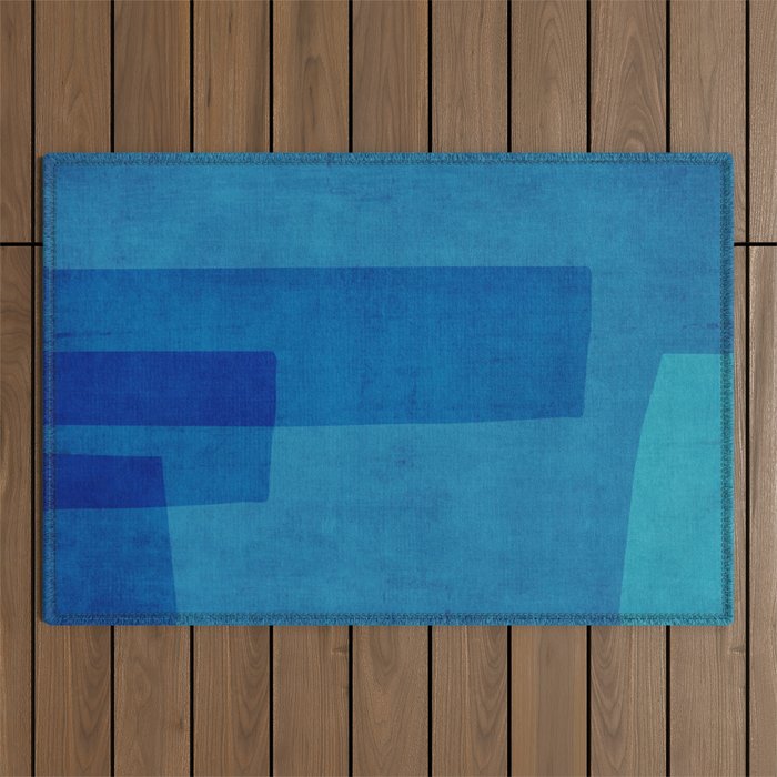 Blue Tones Linen Texture Simple Minimal Abstract  Outdoor Rug Gallery Image 1