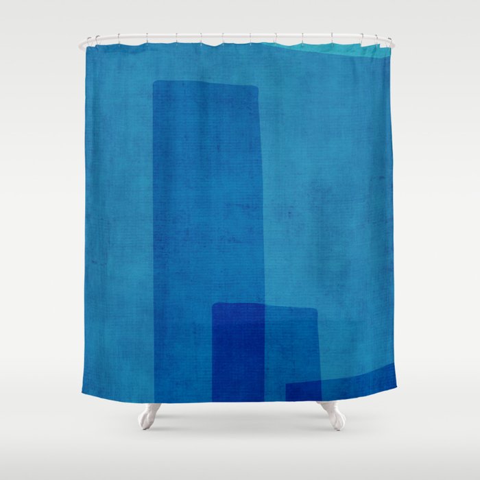 Blue Tones Linen Texture Simple Minimal Abstract  Shower Curtain Gallery Image 1