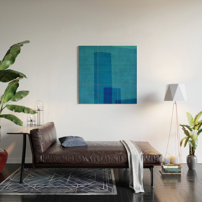 Blue Tones Linen Texture Simple Minimal Abstract  Wood Wall Art Gallery Image 2