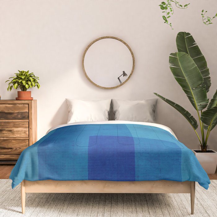 Blue Tones Linen Texture Simple Minimal Abstract  Comforter Gallery Image 3
