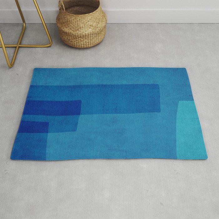 Blue Tones Linen Texture Simple Minimal Abstract  Rug Gallery Image 1