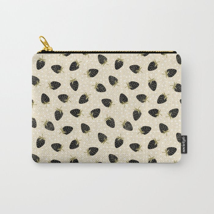 Sweet Strawberries - black, moss, cream, and white Carry All Pouch Gallery Image 1
