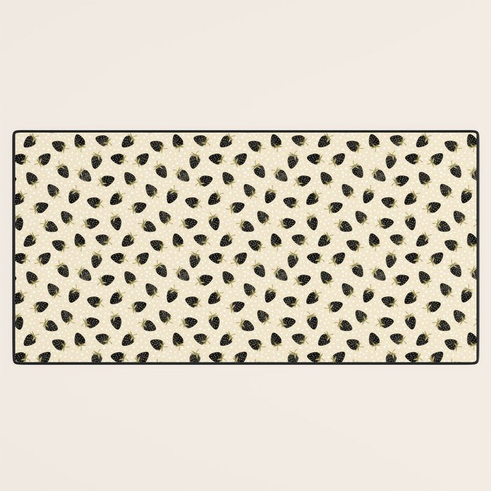 Sweet Strawberries - black, moss, cream, and white Desk Mat Gallery Image 3