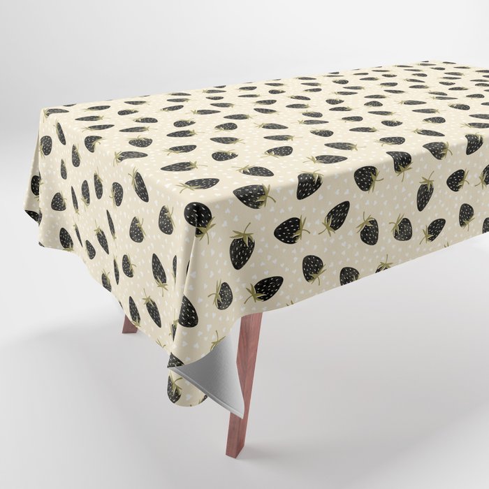 Sweet Strawberries - black, moss, cream, and white Tablecloth Gallery Image 1