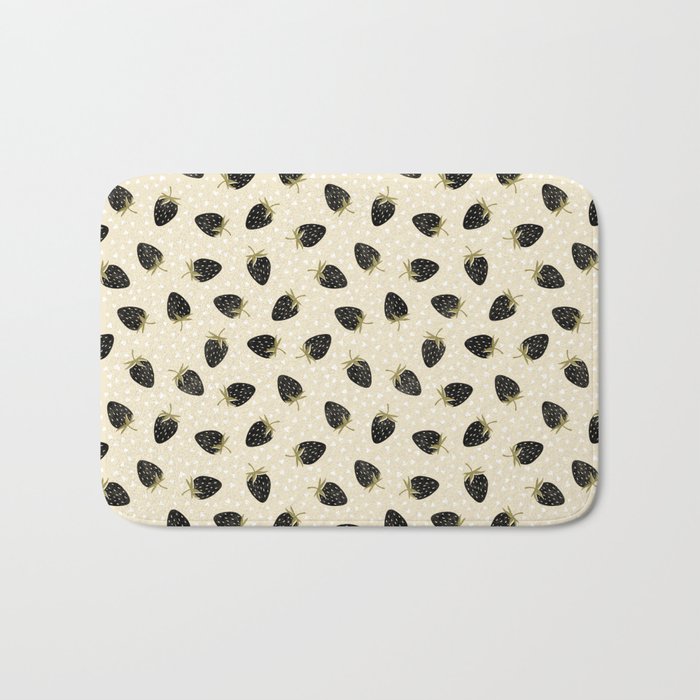 Sweet Strawberries - black, moss, cream, and white Bath Mat Gallery Image 1