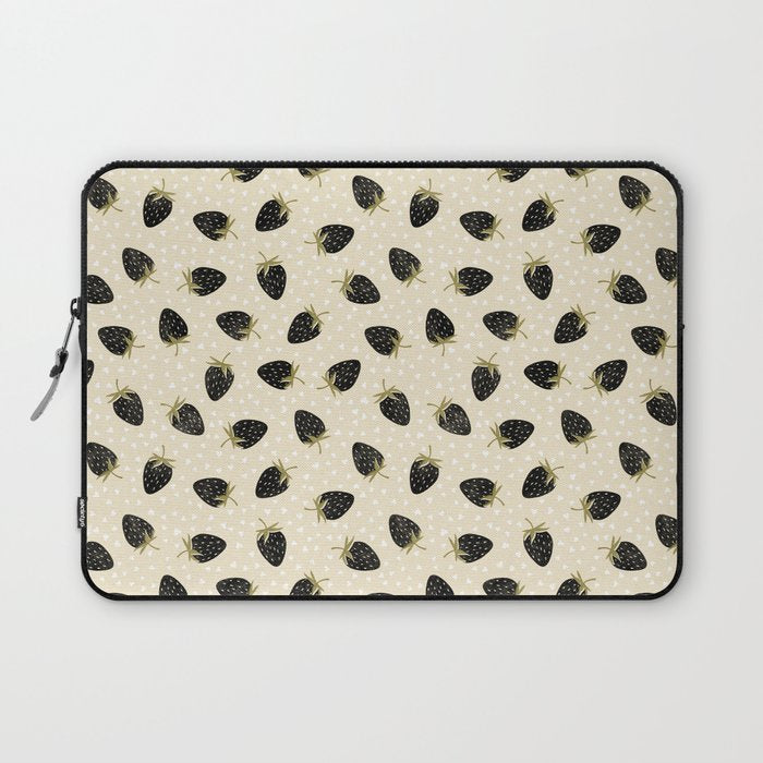 Sweet Strawberries - black, moss, cream, and white Laptop Sleeve Gallery Image 1