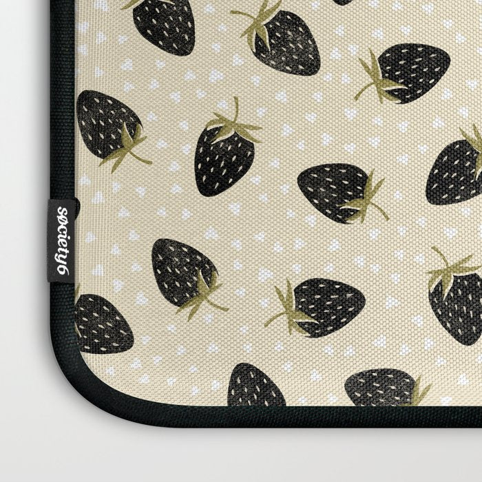 Sweet Strawberries - black, moss, cream, and white Laptop Sleeve Gallery Image 3
