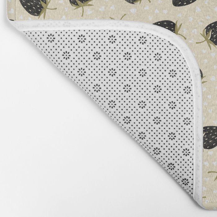 Sweet Strawberries - black, moss, cream, and white Bath Mat Gallery Image 2