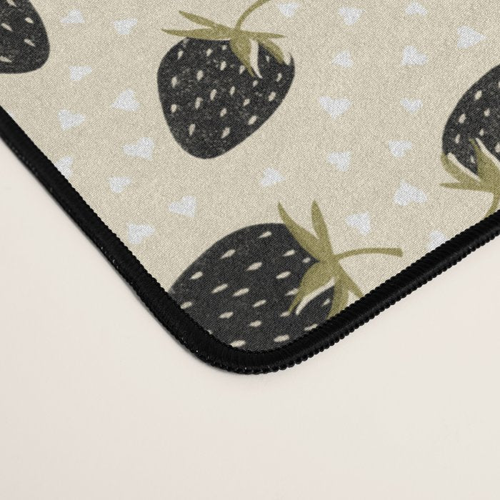 Sweet Strawberries - black, moss, cream, and white Desk Mat Gallery Image 4