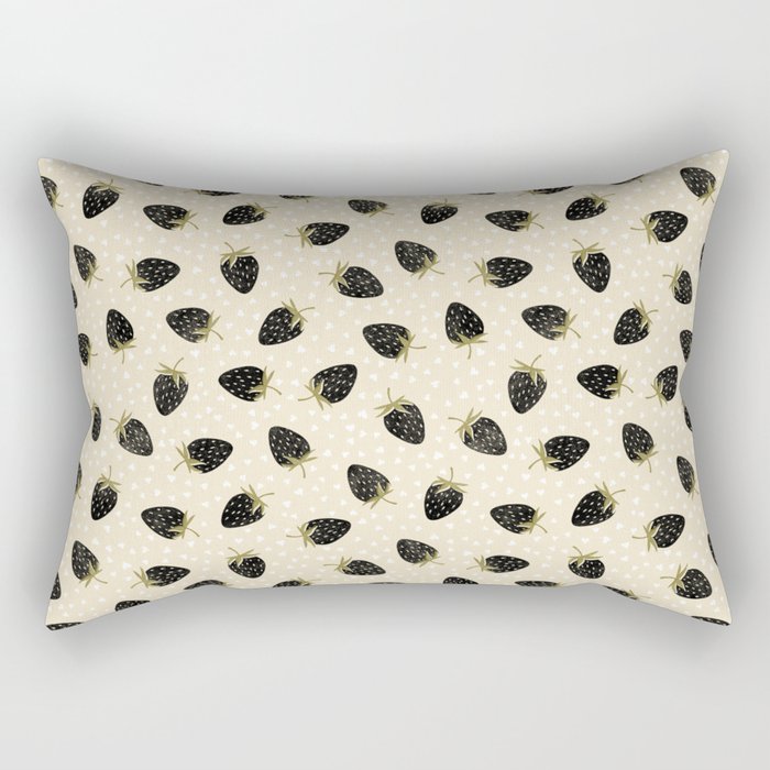 Sweet Strawberries - black, moss, cream, and white Rectangular Pillow Gallery Image 2