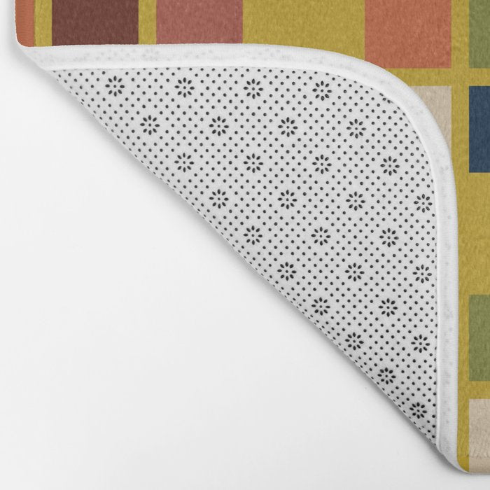 Midcentury Modern Mosaic - Geometric Pattern in Mid Century Mod Olive, Orange, Teal, and Mustard Bath Mat Gallery Image 2