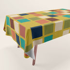 Midcentury Modern Mosaic - Geometric Pattern in Mid Century Mod Olive, Orange, Teal, and Mustard Tablecloth Gallery Image 1