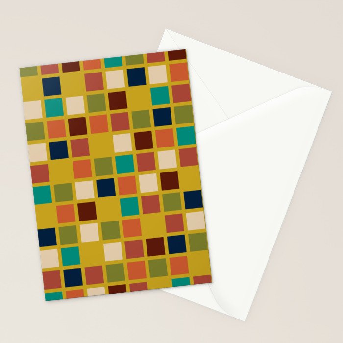 Midcentury Modern Mosaic - Geometric Pattern in Mid Century Mod Olive, Orange, Teal, and Mustard Stationery Card Gallery Image 2