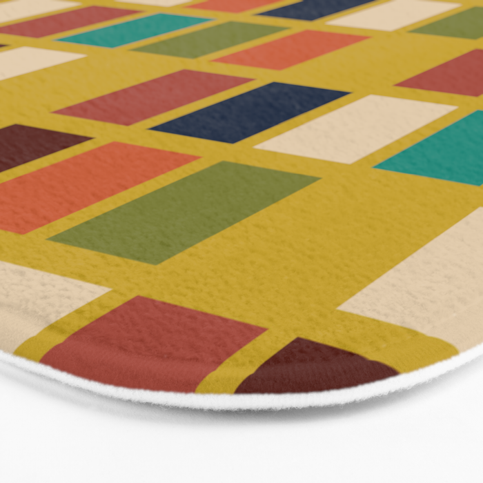 Midcentury Modern Mosaic - Geometric Pattern in Mid Century Mod Olive, Orange, Teal, and Mustard Bath Mat Gallery Image 3