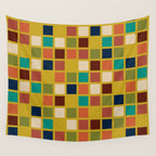 Midcentury Modern Mosaic - Geometric Pattern in Mid Century Mod Olive, Orange, Teal, and Mustard Wall Tapestry Gallery Image 4