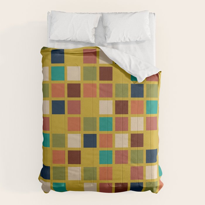 Midcentury Modern Mosaic - Geometric Pattern in Mid Century Mod Olive, Orange, Teal, and Mustard Comforter Gallery Image 1