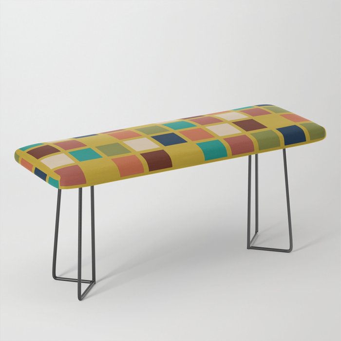 Midcentury Modern Mosaic - Geometric Pattern in Mid Century Mod Olive, Orange, Teal, and Mustard Bench Gallery Image 1